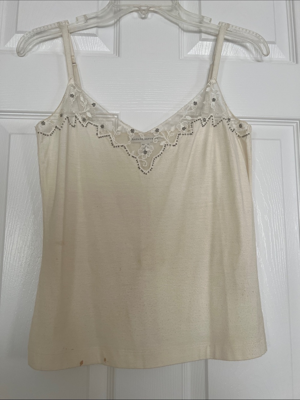 Banana Republic Cream Delicate Lace-Trim and Beads At The Neckline Camisole XS/S